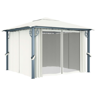 Gazebo with Curtain&LED String Lights 3x3 m Cream Aluminium - Giant Lobelia