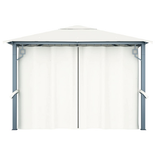 Gazebo with Curtain&LED String Lights 3x3 m Cream Aluminium - Giant Lobelia