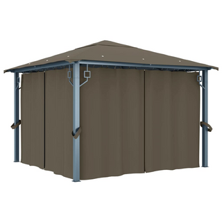 Gazebo with Curtain&LED String Lights 3x3 m Taupe Aluminium - Giant Lobelia