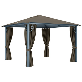 Gazebo with Curtain&LED String Lights 3x3 m Taupe Aluminium - Giant Lobelia