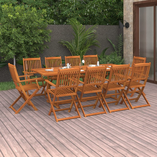 11 Piece Garden Dining Set Solid Acacia Wood - Giant Lobelia