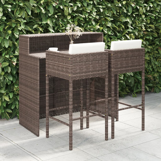 3 Piece Garden Bar Set with Cushions Poly Rattan Brown - Giant Lobelia