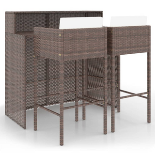 3 Piece Garden Bar Set with Cushions Poly Rattan Brown - Giant Lobelia