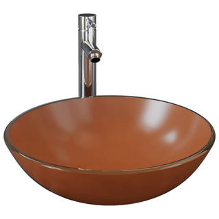 Bathroom Sink with Tap and Push Drain Brown Tempered Glass - Giant Lobelia