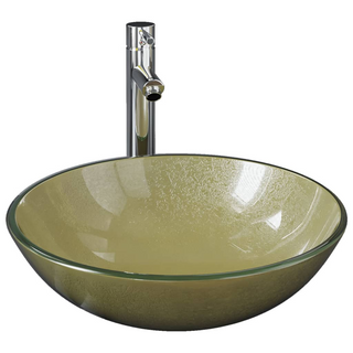 Bathroom Sink with Tap and Push Drain Gold Tempered Glass - Giant Lobelia