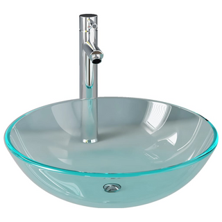 Bathroom Sink with Tap and Push Drain Clear Tempered Glass - Giant Lobelia