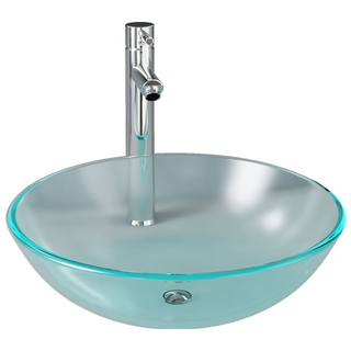 Bathroom Sink with Tap and Push Drain Frosted Tempered Glass - Giant Lobelia