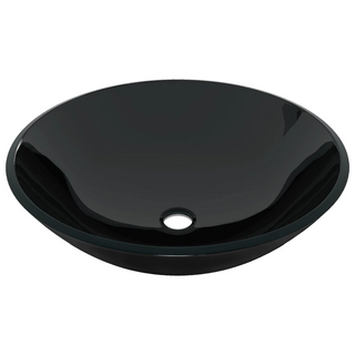 Bathroom Sink with Tap and Push Drain Black Tempered Glass - Giant Lobelia