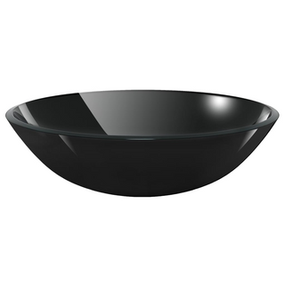 Bathroom Sink with Tap and Push Drain Black Tempered Glass - Giant Lobelia