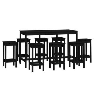 9 Piece Bar Set Black Solid Wood Pine - Giant Lobelia