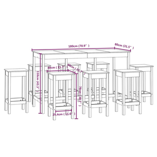 9 Piece Bar Set Black Solid Wood Pine - Giant Lobelia