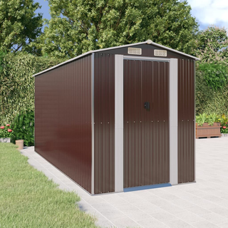 vidaXL Garden Shed Dark Brown 192x440x223 cm Galvanised Steel - Giant Lobelia