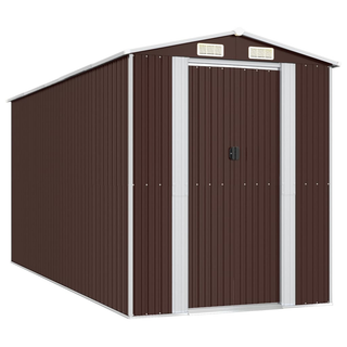 vidaXL Garden Shed Dark Brown 192x440x223 cm Galvanised Steel - Giant Lobelia