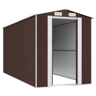 vidaXL Garden Shed Dark Brown 192x440x223 cm Galvanised Steel - Giant Lobelia