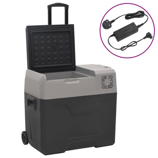 vidaXL Cool Box with Wheel and Adapter Black&Grey 50 L Polypropylene - Giant Lobelia