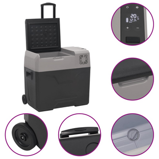 vidaXL Cool Box with Wheel and Adapter Black&Grey 50 L Polypropylene - Giant Lobelia