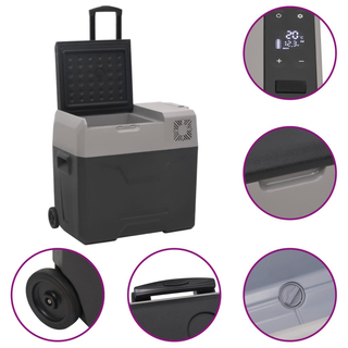 vidaXL Cool Box with Wheel and Adapter Black&Grey 40 L Polypropylene - Giant Lobelia