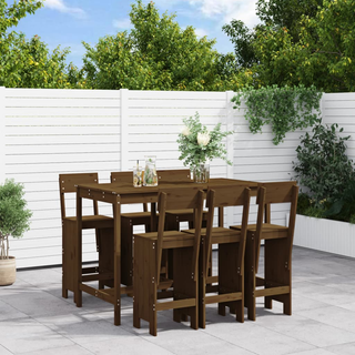 7 Piece Garden Bar Set Honey Brown Solid Wood Pine - Outdoor Patio Furniture - Giant Lobelia