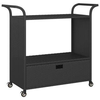 Bar Cart with Drawer Black 100x45x97 cm Poly Rattan - Giant Lobelia