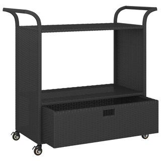 Bar Cart with Drawer Black 100x45x97 cm Poly Rattan - Giant Lobelia