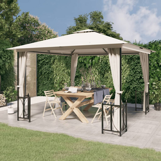 Gazebo with Sidewalls&Double Roofs 3x3 m Cream - Giant Lobelia