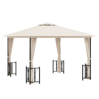 Gazebo with Sidewalls&Double Roofs 3x3 m Cream - Giant Lobelia