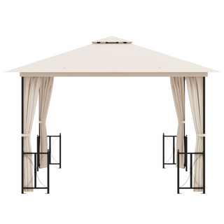 Gazebo with Sidewalls&Double Roofs 3x3 m Cream - Giant Lobelia