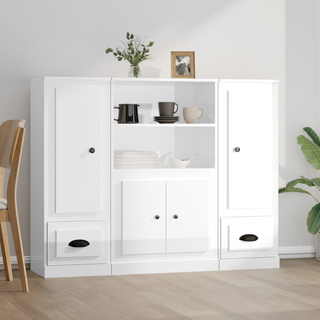 Highboards 3 pcs High Gloss White Engineered Wood