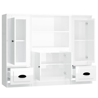 Highboards 3 pcs High Gloss White Engineered Wood