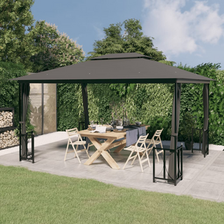 Gazebo with Sidewalls&Double Roofs 3x4 m Anthracite - Giant Lobelia