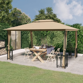 Gazebo with Sidewalls&Double Roofs 3x4 m Taupe - Giant Lobelia