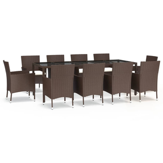 11 Piece Garden Dining Set with Cushions Brown Poly Rattan - Giant Lobelia