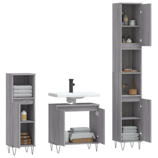 vidaXL 3 Piece Bathroom Cabinet Set Grey Sonoma Engineered Wood - Giant Lobelia