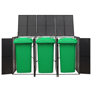 Triple Wheelie Bin Shed Black 207x80x117 cm Poly Rattan - Giant Lobelia