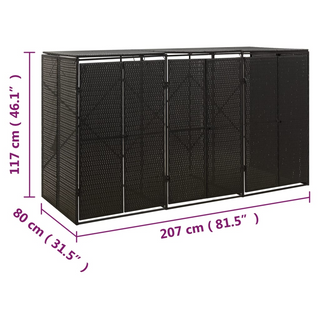 Triple Wheelie Bin Shed Black 207x80x117 cm Poly Rattan - Giant Lobelia