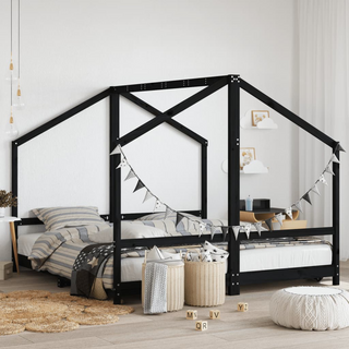 Kids Bed Frame Black 2x(90x190) cm Solid Wood Pine - Giant Lobelia