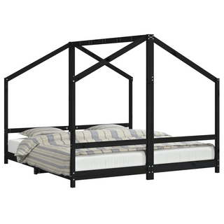 Kids Bed Frame Black 2x(90x190) cm Solid Wood Pine - Giant Lobelia