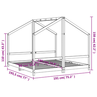 Kids Bed Frame Black 2x(90x190) cm Solid Wood Pine - Giant Lobelia