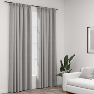 vidaXL Linen-Look Blackout Curtains with Hooks 2 pcs Grey 140x225 cm - Giant Lobelia