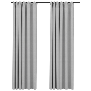 vidaXL Linen-Look Blackout Curtains with Hooks 2 pcs Grey 140x225 cm - Giant Lobelia