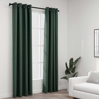 vidaXL Linen-Look Blackout Curtains with Grommets 2pcs Green 140x225cm - Giant Lobelia