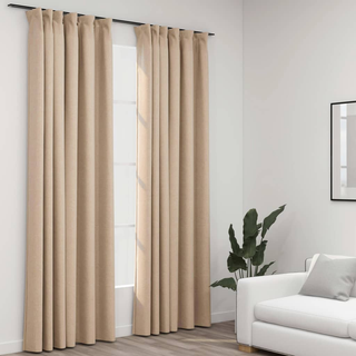 vidaXL Linen-Look Blackout Curtains with Hooks 2 pcs Beige 140x225 cm - Giant Lobelia