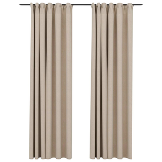 vidaXL Linen-Look Blackout Curtains with Hooks 2 pcs Beige 140x225 cm - Giant Lobelia