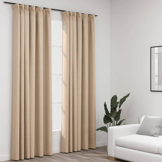 vidaXL Linen-Look Blackout Curtains with Hooks 2 pcs Beige 140x245 cm - Giant Lobelia