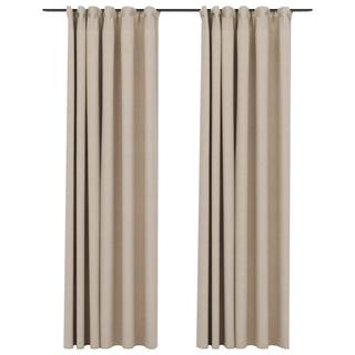 vidaXL Linen-Look Blackout Curtains with Hooks 2 pcs Beige 140x245 cm - Giant Lobelia