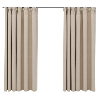 vidaXL Linen-Look Blackout Curtains with Hooks 2 pcs Beige 140x175 cm - Giant Lobelia