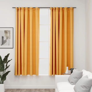 vidaXL Linen-Look Blackout Curtains with Hooks 2 pcs Yellow 140x175 cm - Giant Lobelia