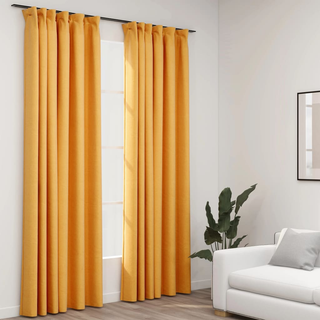 vidaXL Linen-Look Blackout Curtains with Hooks 2 pcs Yellow 140x225 cm - Giant Lobelia