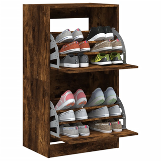 vidaXL Shoe Cabinet with 2 Flip-Drawers Smoked Oak 60x42x108 cm - Giant Lobelia