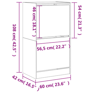 vidaXL Shoe Cabinet with 2 Flip-Drawers Smoked Oak 60x42x108 cm - Giant Lobelia